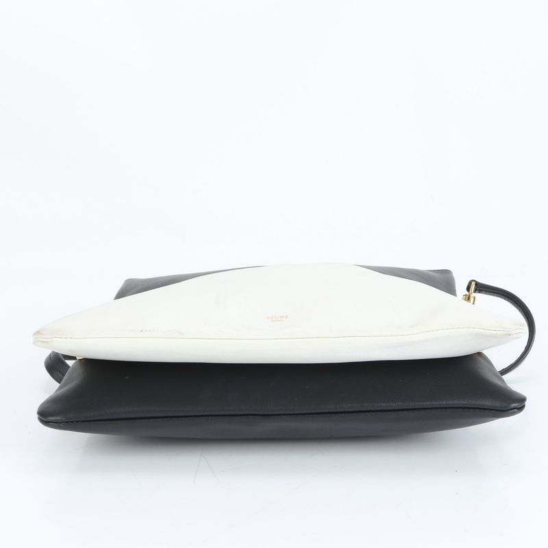 Celine Leather 2WAY Folding Tote Bag Shoulder Clutch Black White A4 Ladies EUE