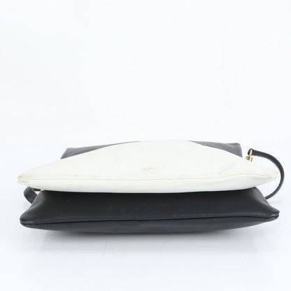 Celine Leather 2WAY Folding Tote Bag Shoulder Clutch Black White A4 Ladies EUE