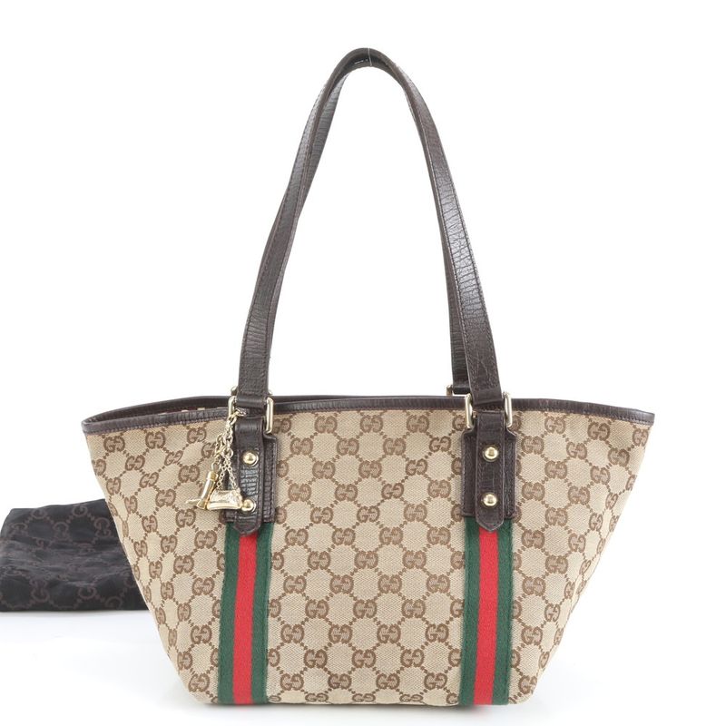 Gucci GG Canvas Sherry Line Charm 157396 Leather Tote Bag Hand Brown Ladies ERE