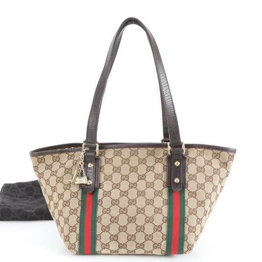 Gucci GG Canvas Sherry Line Charm 157396 Leather Tote Bag Hand Brown Ladies ERE