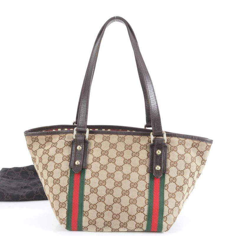 Gucci GG Canvas Sherry Line Charm 157396 Leather Tote Bag Hand Brown Ladies ERE