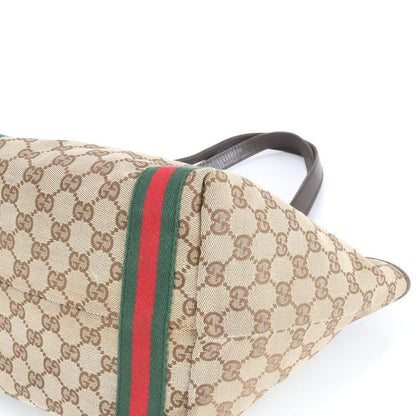 Gucci GG Canvas Sherry Line Charm 157396 Leather Tote Bag Hand Brown Ladies ERE