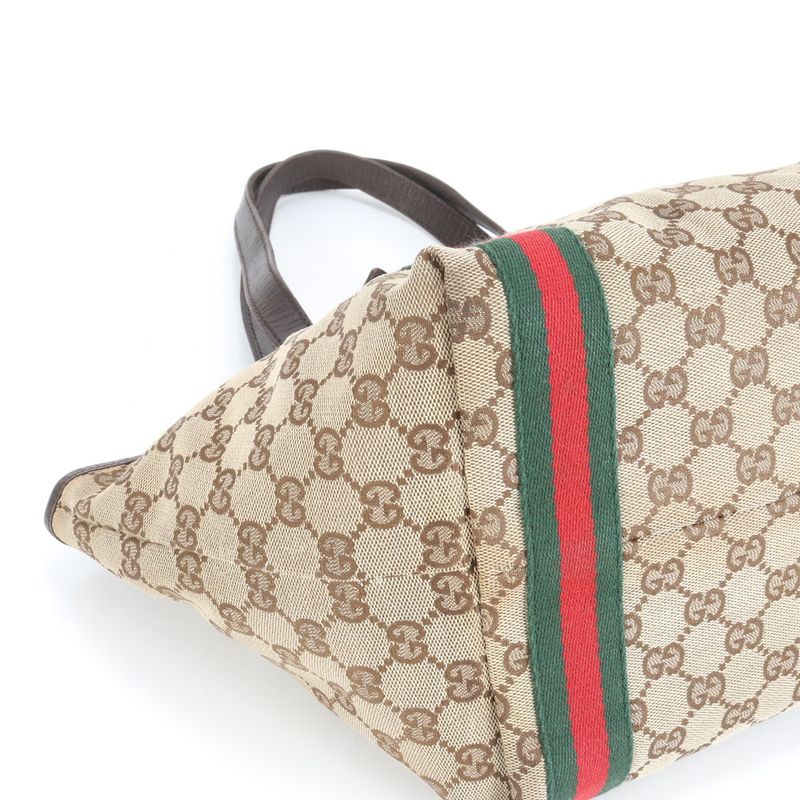 Gucci GG Canvas Sherry Line Charm 157396 Leather Tote Bag Hand Brown Ladies ERE