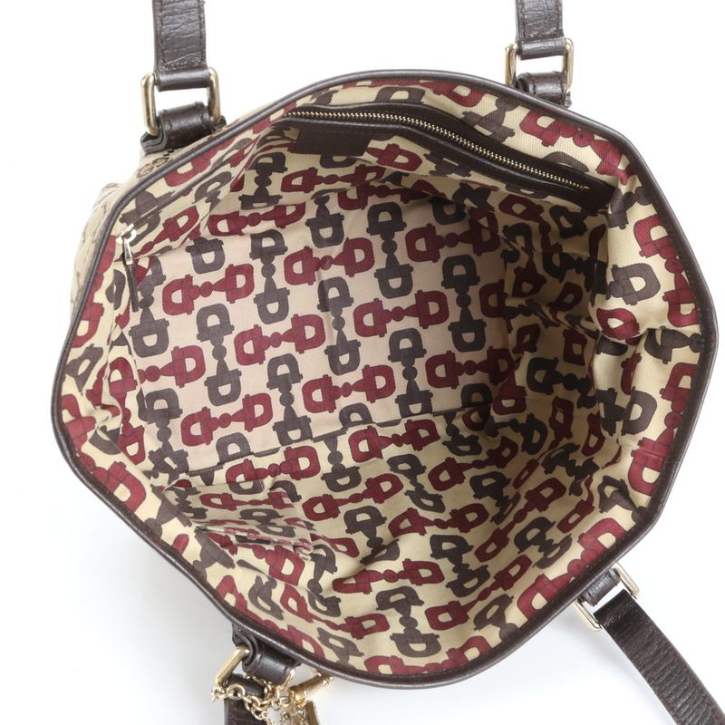 Gucci GG Canvas Sherry Line Charm 157396 Leather Tote Bag Hand Brown Ladies ERE