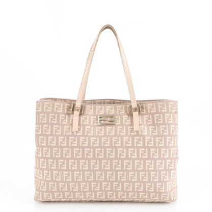 Fendi Zucchino Leather Tote Bag Shoulder Gold Hardware Beige 8bh132 Genuine