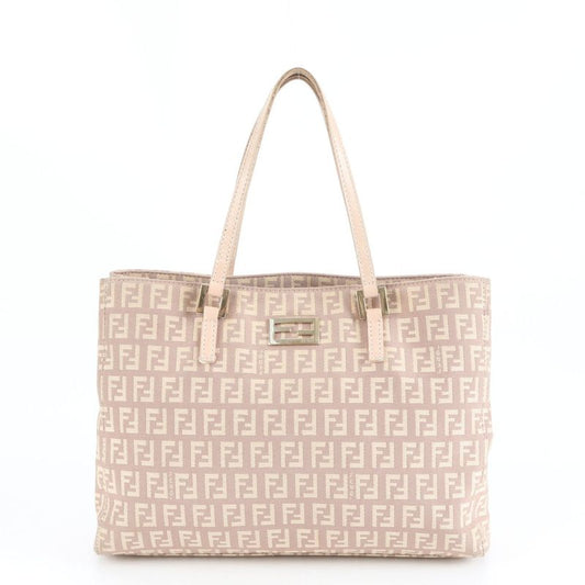 Fendi Zucchino Leather Tote Bag Shoulder Gold Hardware Beige 8bh132 Genuine