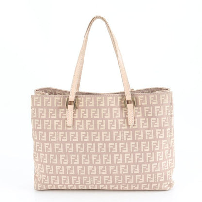 Fendi Zucchino Leather Tote Bag Shoulder Gold Hardware Beige 8bh132 Genuine