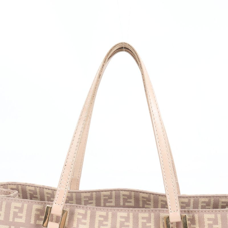 Fendi Zucchino Leather Tote Bag Shoulder Gold Hardware Beige 8bh132 Genuine