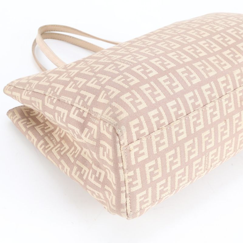 Fendi Zucchino Leather Tote Bag Shoulder Gold Hardware Beige 8bh132 Genuine