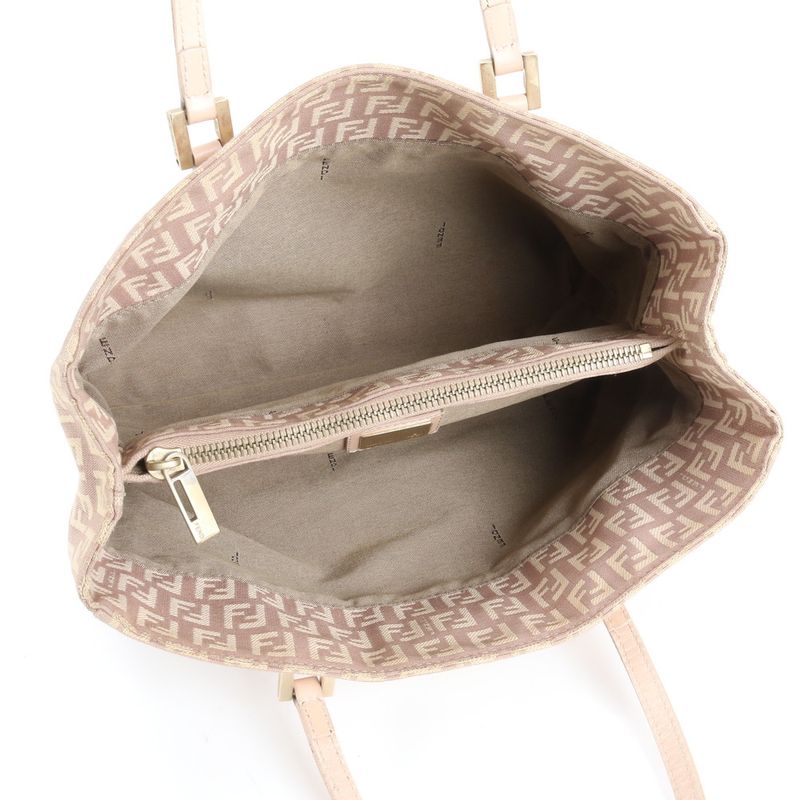 Fendi Zucchino Leather Tote Bag Shoulder Gold Hardware Beige 8bh132 Genuine