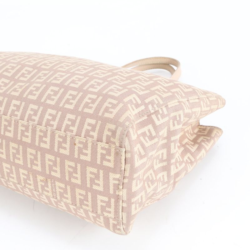 Fendi Zucchino Leather Tote Bag Shoulder Gold Hardware Beige 8bh132 Genuine