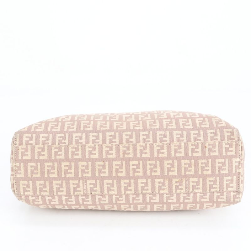 Fendi Zucchino Leather Tote Bag Shoulder Gold Hardware Beige 8bh132 Genuine