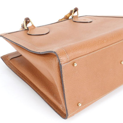 Vintage Gucci Bamboo Leather Tote Bag Hand Brown Gold Hardware 002 1186 A4