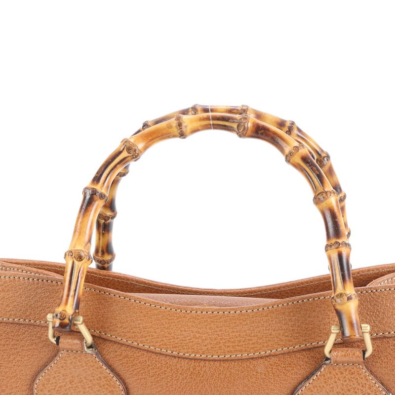 Vintage Gucci Bamboo Leather Tote Bag Hand Brown Gold Hardware 002 1186 A4