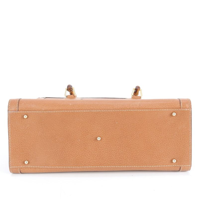 Vintage Gucci Bamboo Leather Tote Bag Hand Brown Gold Hardware 002 1186 A4