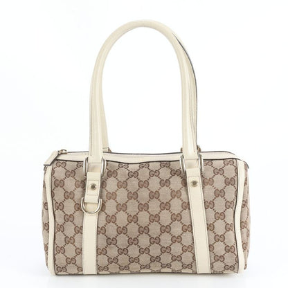 Gucci GG Canvas Abby Leather Handbag Mini Boston Tote 180942 Silver Hardware