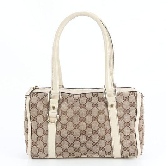 Gucci GG Canvas Abby Leather Handbag Mini Boston Tote 180942 Silver Hardware