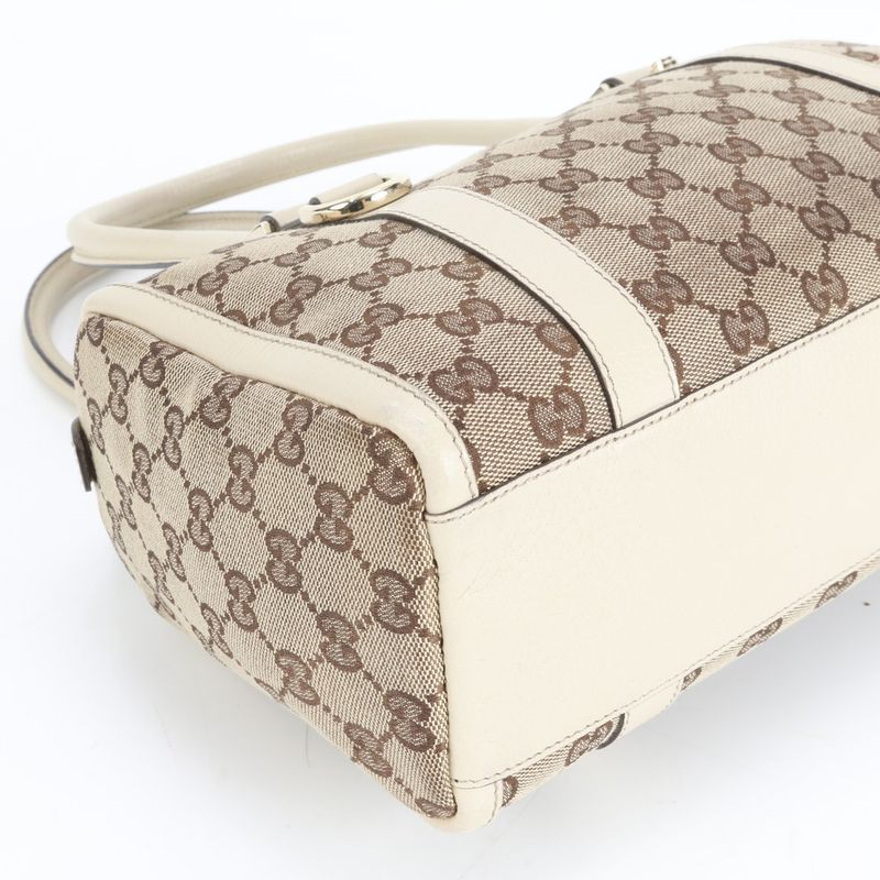 Gucci GG Canvas Abby Leather Handbag Mini Boston Tote 180942 Silver Hardware