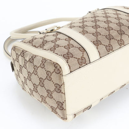 Gucci GG Canvas Abby Leather Handbag Mini Boston Tote 180942 Silver Hardware