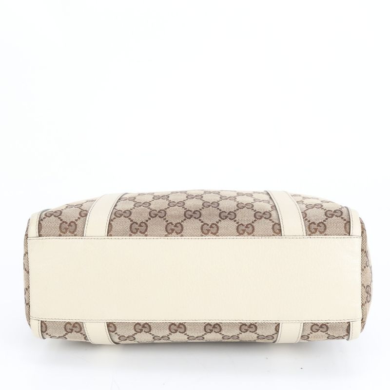 Gucci GG Canvas Abby Leather Handbag Mini Boston Tote 180942 Silver Hardware