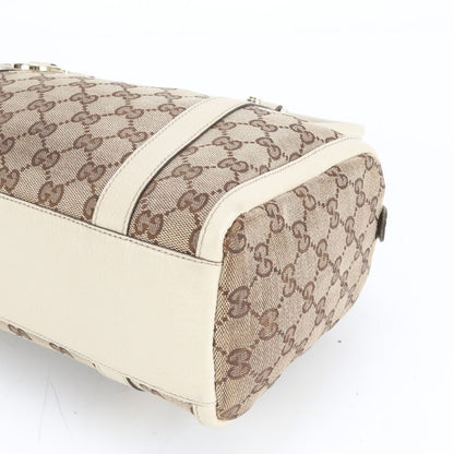 Gucci GG Canvas Abby Leather Handbag Mini Boston Tote 180942 Silver Hardware