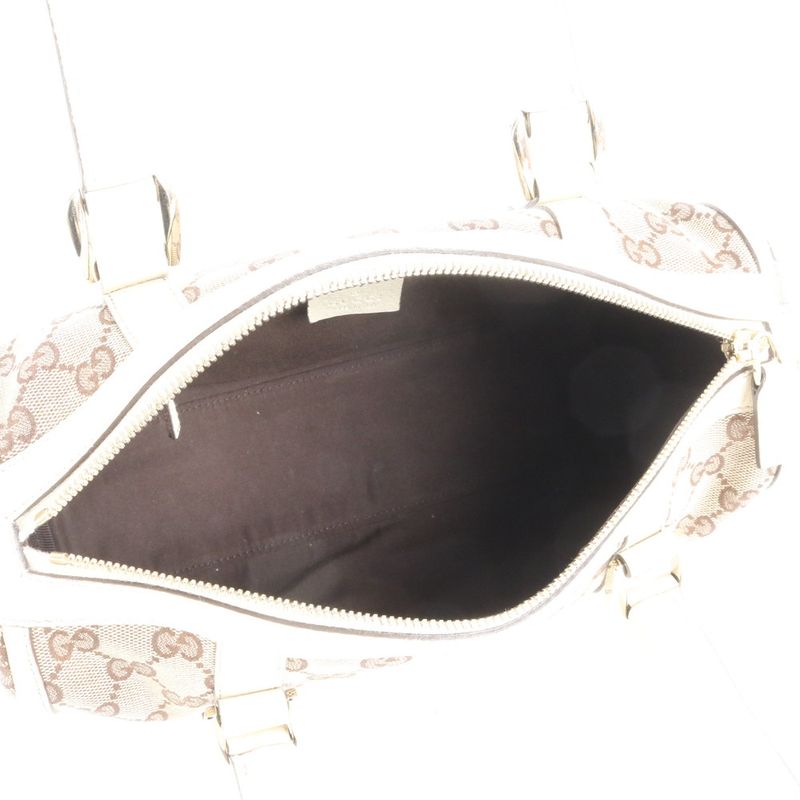 Gucci GG Canvas Abby Leather Handbag Mini Boston Tote 180942 Silver Hardware