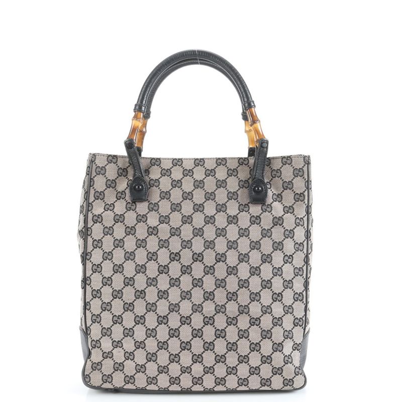 Gucci GG Canvas Bamboo 112530 Leather Tote Bag Shoulder Hand A4 Brown Ladies