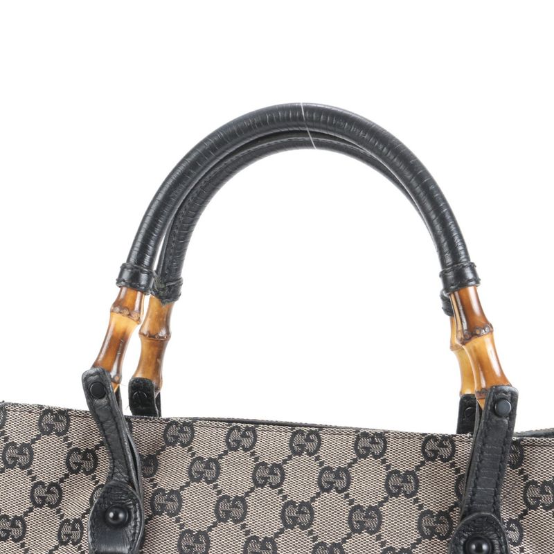 Gucci GG Canvas Bamboo 112530 Leather Tote Bag Shoulder Hand A4 Brown Ladies