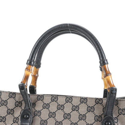 Gucci GG Canvas Bamboo 112530 Leather Tote Bag Shoulder Hand A4 Brown Ladies