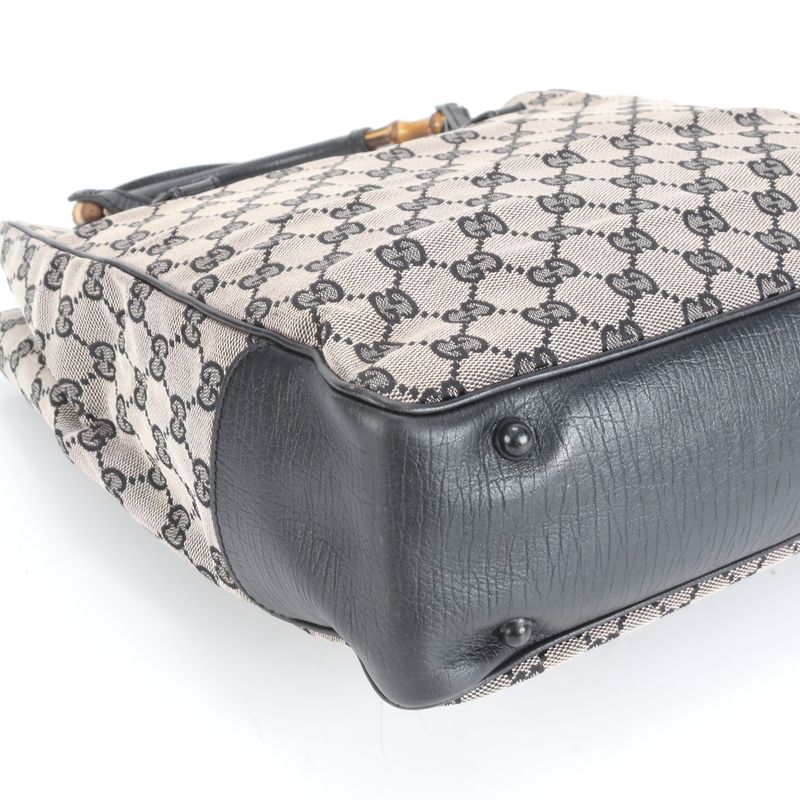 Gucci GG Canvas Bamboo 112530 Leather Tote Bag Shoulder Hand A4 Brown Ladies