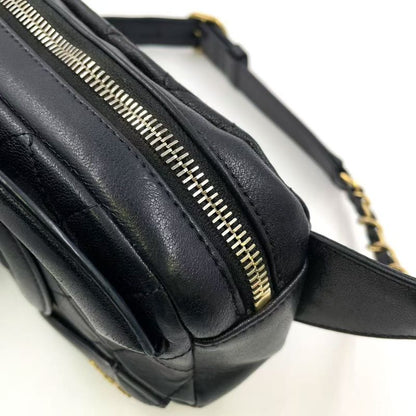 Chanel Coco Mark Waist Pouch Serial No 30 Leather Black Body Bag Gold