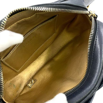 Chanel Coco Mark Waist Pouch Serial No 30 Leather Black Body Bag Gold