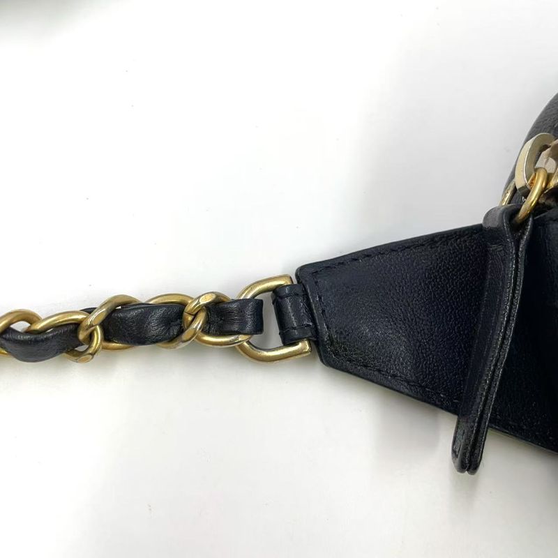 Chanel Coco Mark Waist Pouch Serial No 30 Leather Black Body Bag Gold