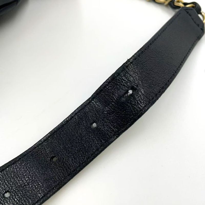 Chanel Coco Mark Waist Pouch Serial No 30 Leather Black Body Bag Gold