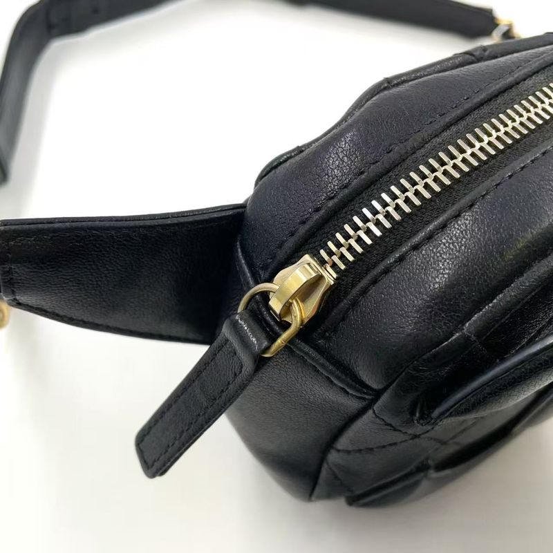 Chanel Coco Mark Waist Pouch Serial No 30 Leather Black Body Bag Gold