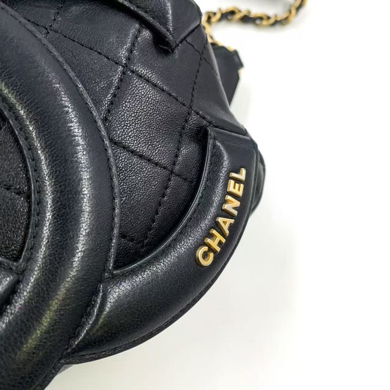 Chanel Coco Mark Waist Pouch Serial No 30 Leather Black Body Bag Gold