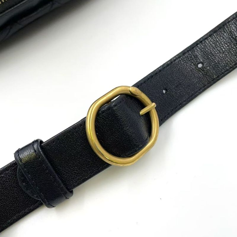 Chanel Coco Mark Waist Pouch Serial No 30 Leather Black Body Bag Gold