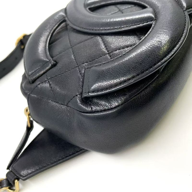 Chanel Coco Mark Waist Pouch Serial No 30 Leather Black Body Bag Gold