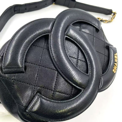 Chanel Coco Mark Waist Pouch Serial No 30 Leather Black Body Bag Gold