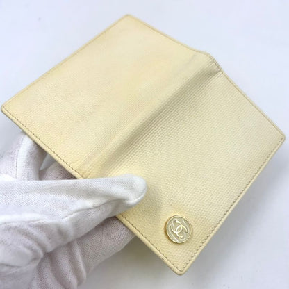 Chanel Coco Button Serial No 9 Leather Off-white Card Case Gold
