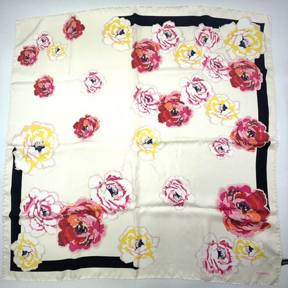 Chanel Camellia-patterned Silk Off-white Scarf