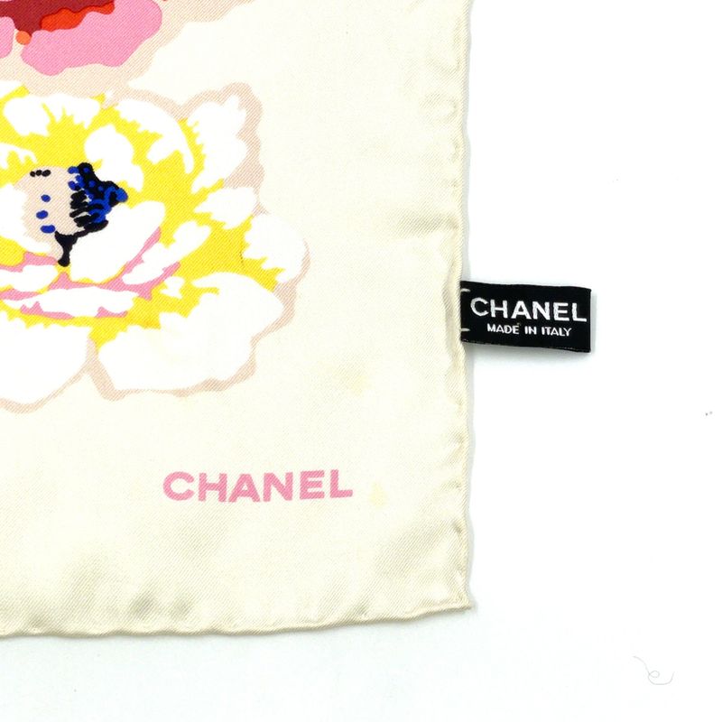 Chanel Camellia-patterned Silk Off-white Scarf
