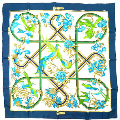 Hermes Carré 90 Caribe Bird Silk Off-white And Navy Scarf