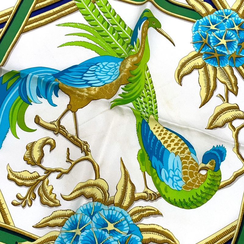 Hermes Carré 90 Caribe Bird Silk Off-white And Navy Scarf