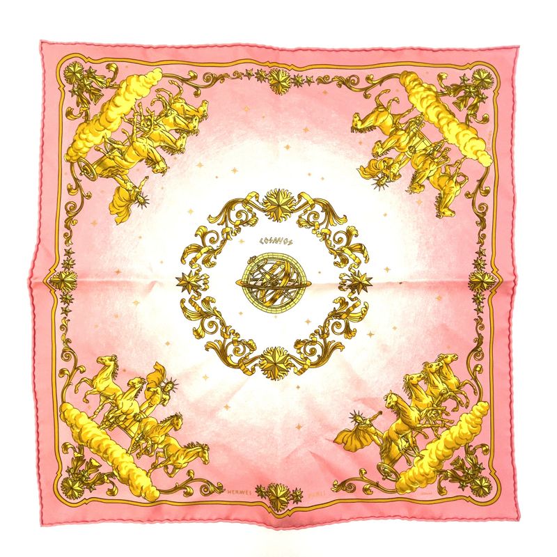 Hermes Mini Carré Petit Carré Carriage-print Silk Pink Scarf