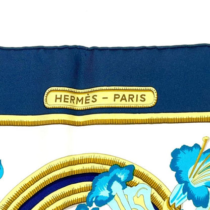 Hermes Carré 90 Caribe Bird Silk Off-white And Navy Scarf