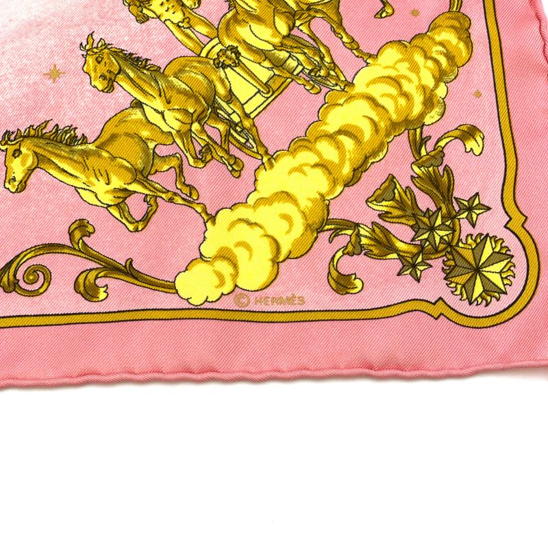 Hermes Mini Carré Petit Carré Carriage-print Silk Pink Scarf