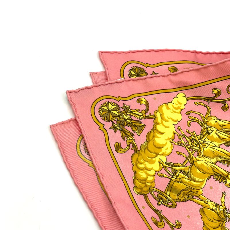 Hermes Mini Carré Petit Carré Carriage-print Silk Pink Scarf