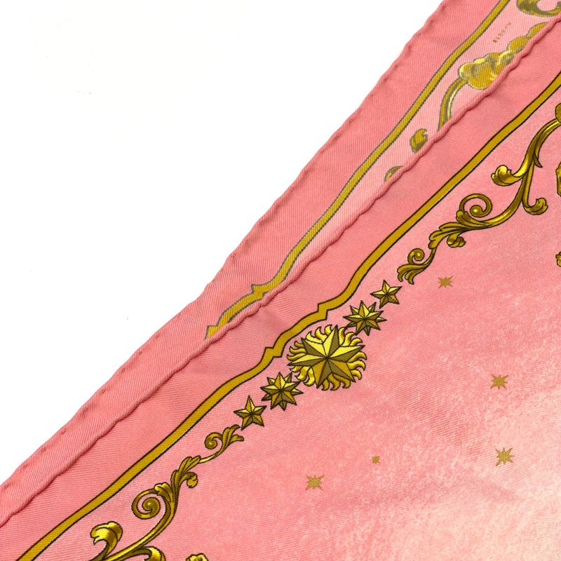 Hermes Mini Carré Petit Carré Carriage-print Silk Pink Scarf