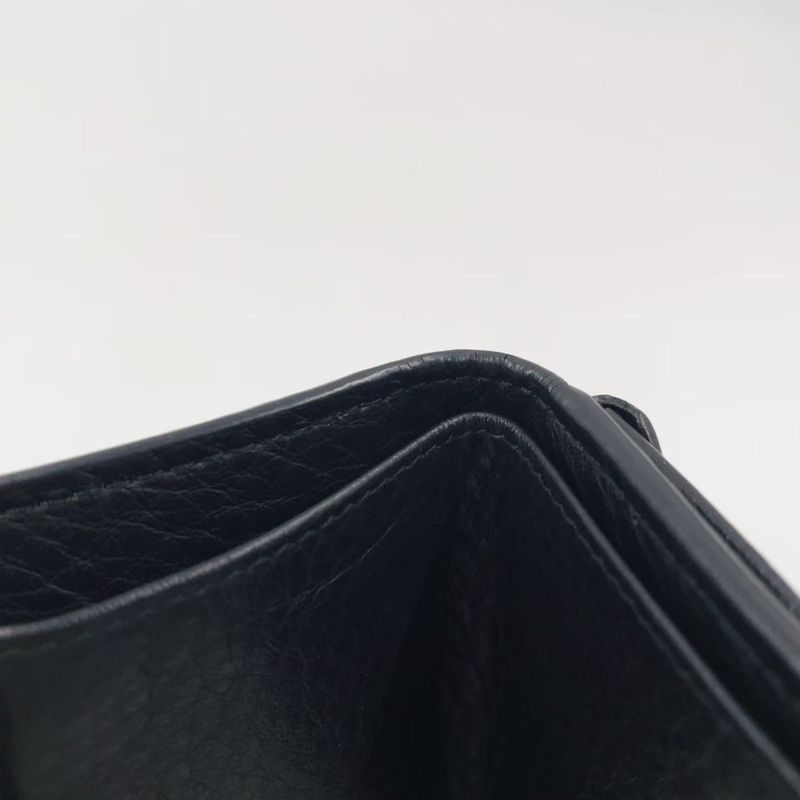 Balenciaga Leather Paper Mini Leather Black Trifold Wallet Silver